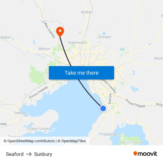 Seaford to Sunbury map