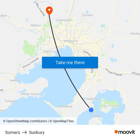 Somers to Sunbury map