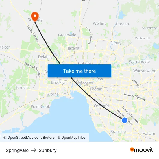 Springvale to Sunbury map