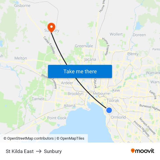 St Kilda East to Sunbury map