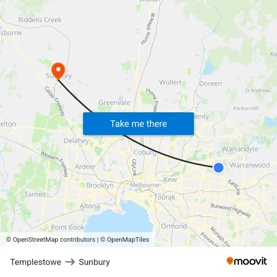 Templestowe to Sunbury map