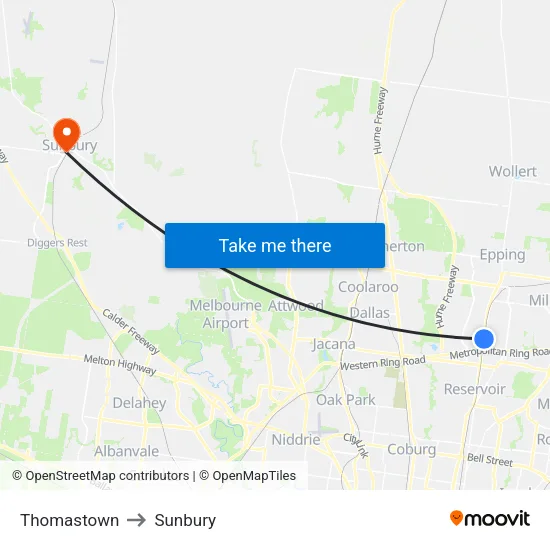 Thomastown to Sunbury map