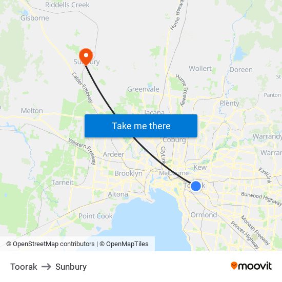 Toorak to Sunbury map