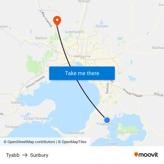 Tyabb to Sunbury map