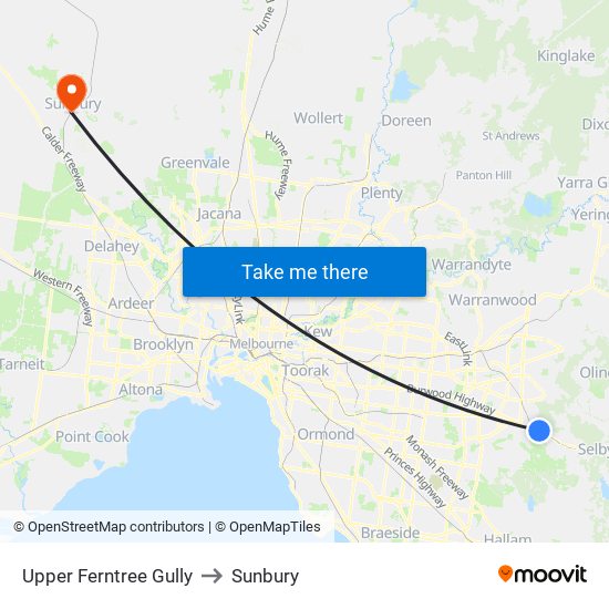 Upper Ferntree Gully to Sunbury map