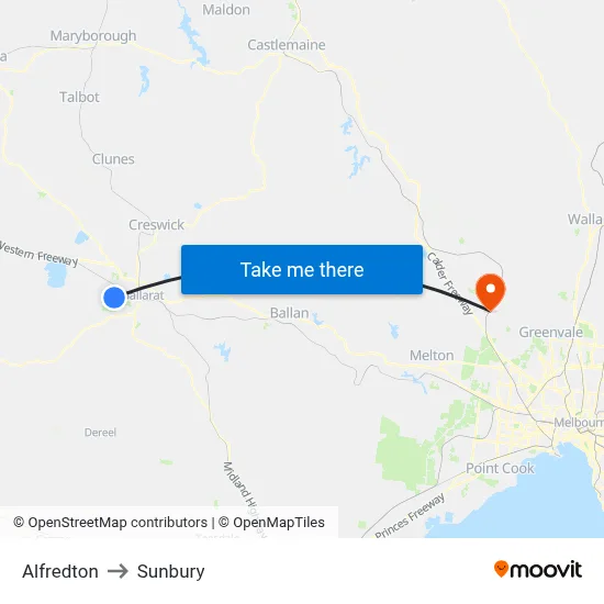 Alfredton to Sunbury map
