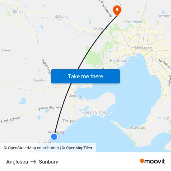 Anglesea to Sunbury map
