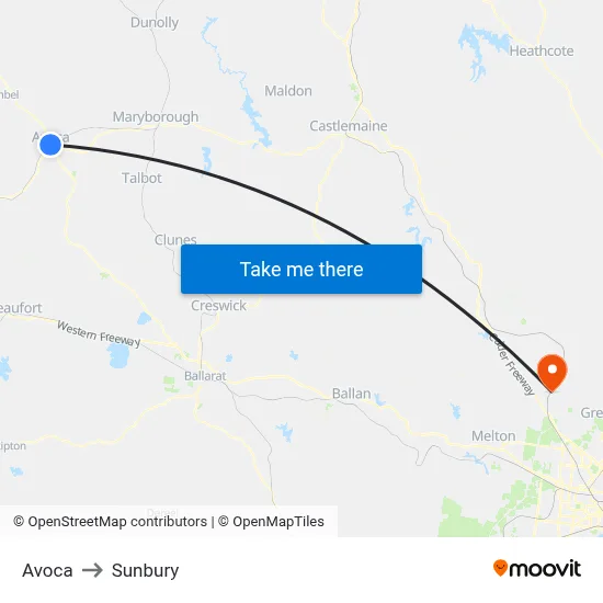 Avoca to Sunbury map