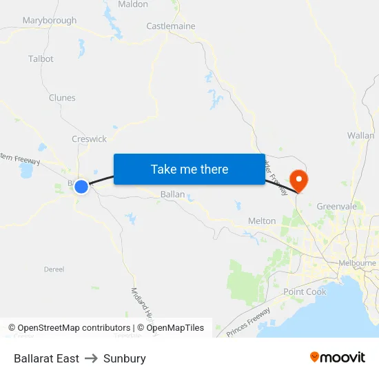 Ballarat East to Sunbury map
