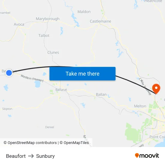 Beaufort to Sunbury map