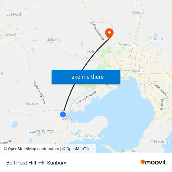 Bell Post Hill to Sunbury map