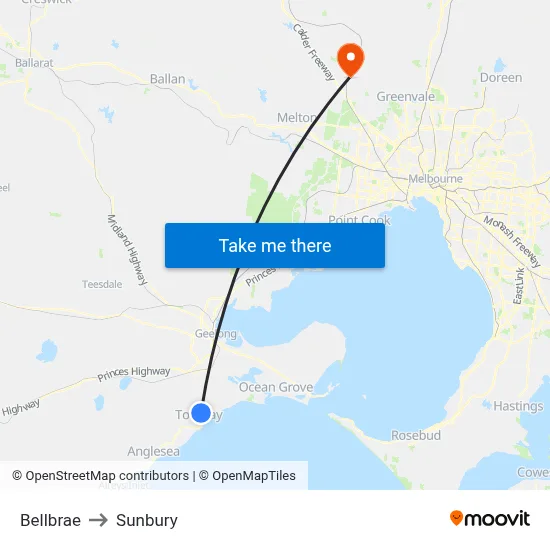 Bellbrae to Sunbury map