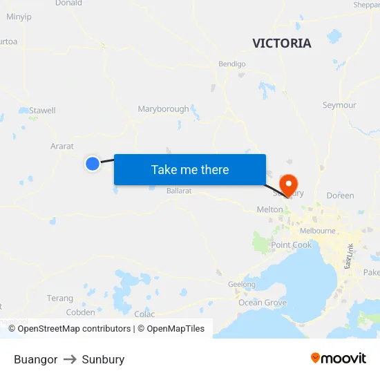 Buangor to Sunbury map