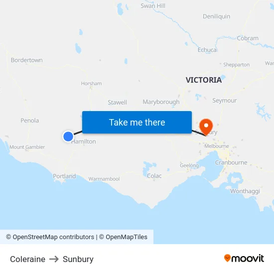 Coleraine to Sunbury map