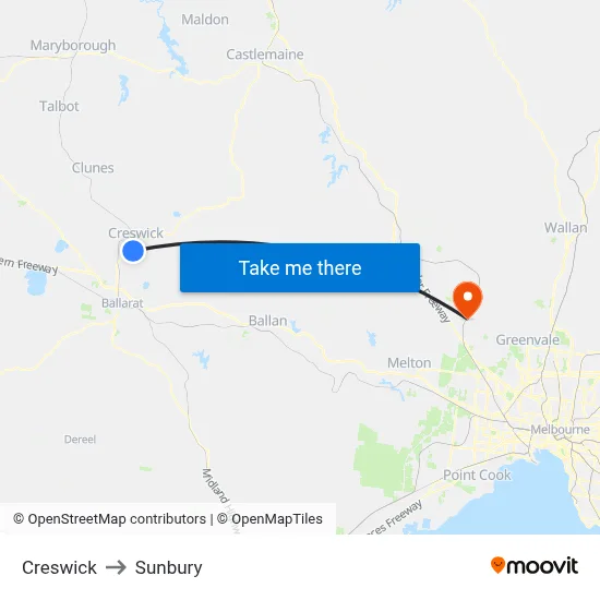 Creswick to Sunbury map