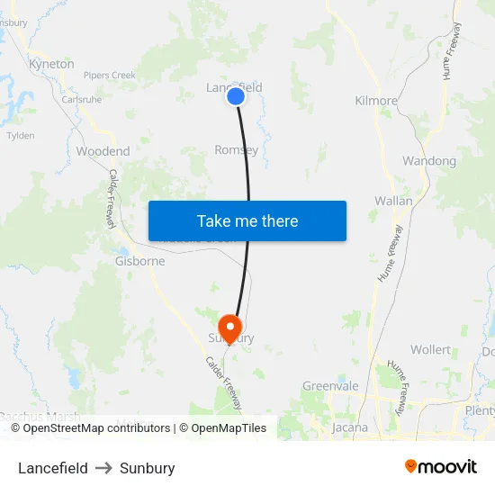 Lancefield to Sunbury map