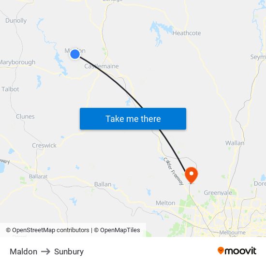 Maldon to Sunbury map