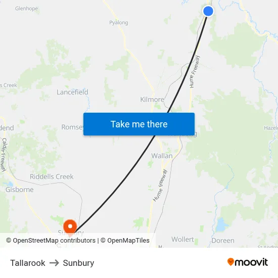 Tallarook to Sunbury map