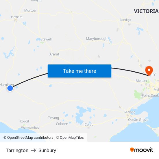 Tarrington to Sunbury map