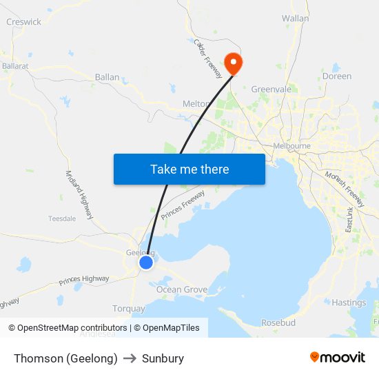 Thomson (Geelong) to Sunbury map