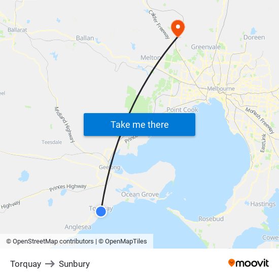 Torquay to Sunbury map