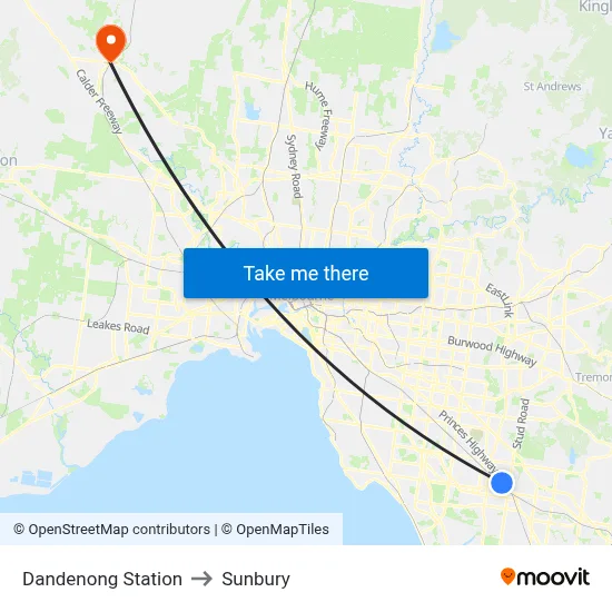 Dandenong Station to Sunbury map