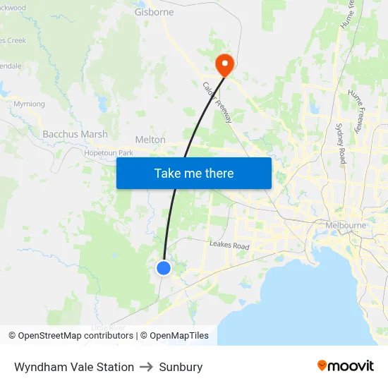 Wyndham Vale Station to Sunbury map
