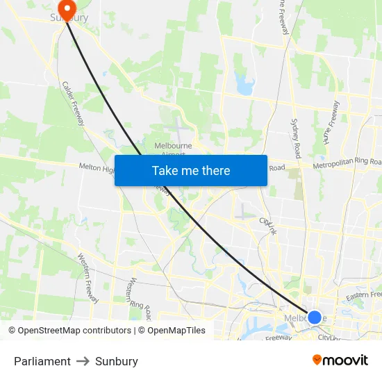 Parliament to Sunbury map