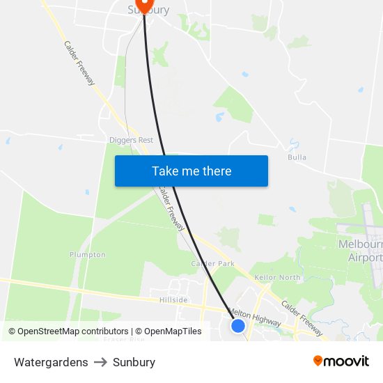 Watergardens to Sunbury map