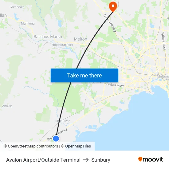 Avalon Airport/Outside Terminal to Sunbury map