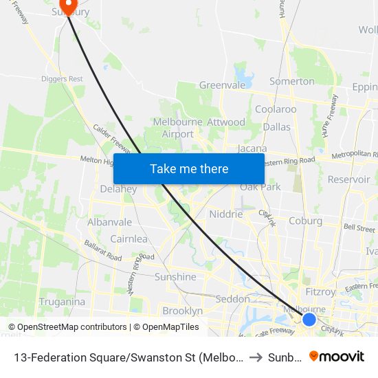 13-Federation Square/Swanston St (Melbourne City) to Sunbury map