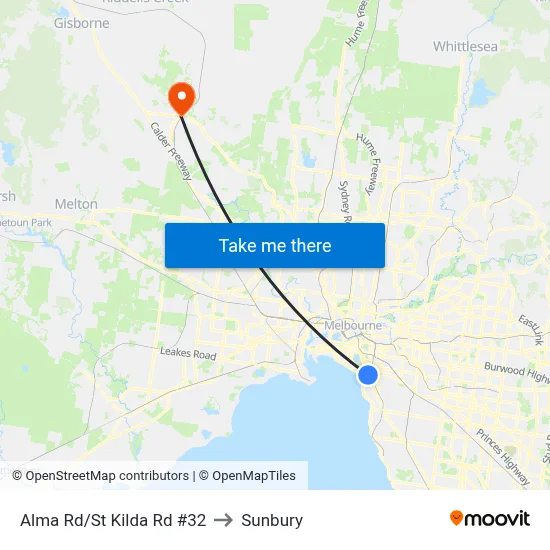 Alma Rd/St Kilda Rd #32 to Sunbury map