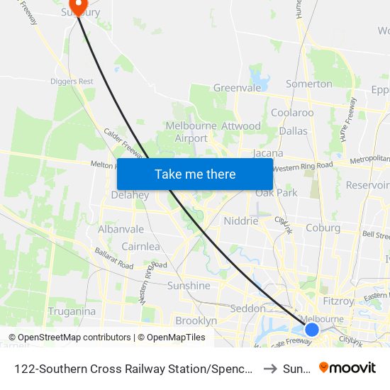 122-Southern Cross Railway Station/Spencer St (Melbourne City) to Sunbury map