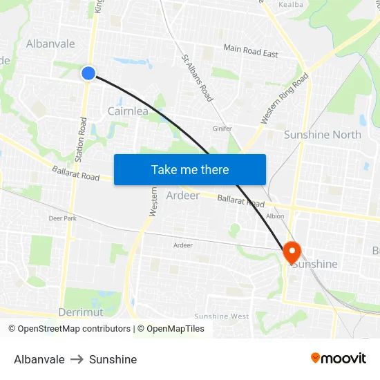 Albanvale to Sunshine map