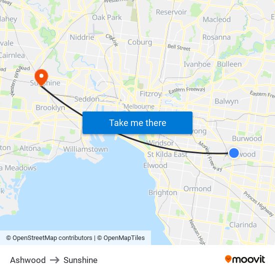 Ashwood to Sunshine map