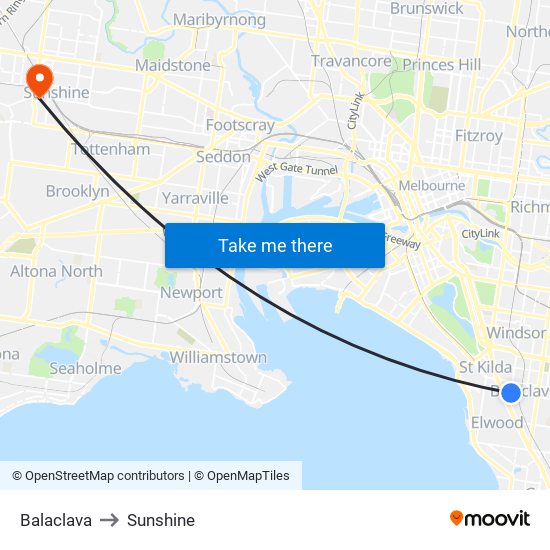 Balaclava to Sunshine map