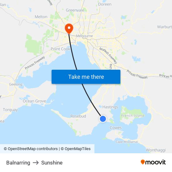 Balnarring to Sunshine map