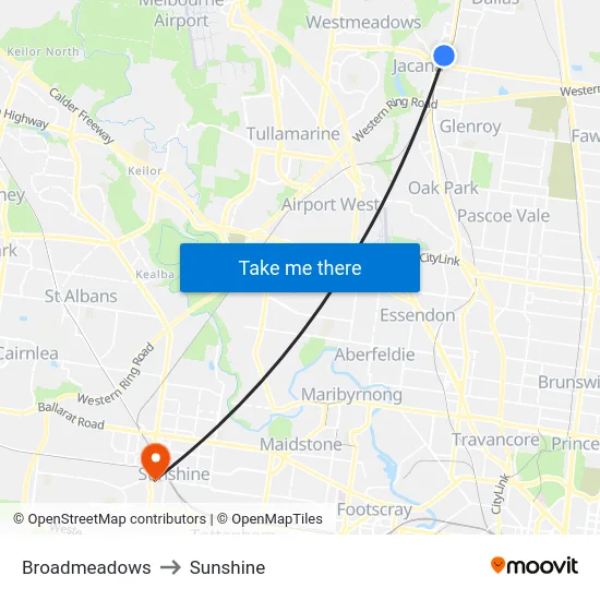 Broadmeadows to Sunshine map