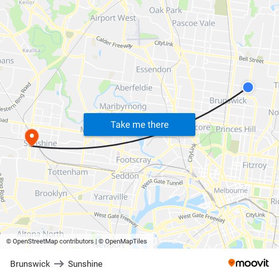 Brunswick to Sunshine map