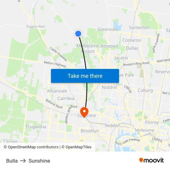 Bulla to Sunshine map