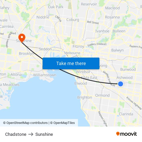 Chadstone to Sunshine map