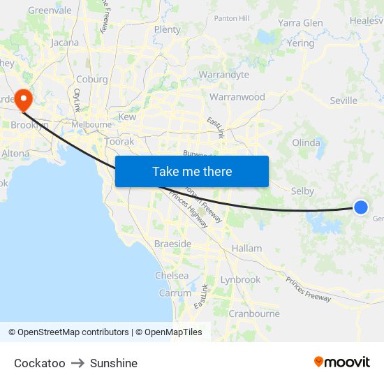 Cockatoo to Sunshine map