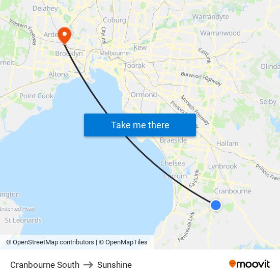 Cranbourne South to Sunshine map