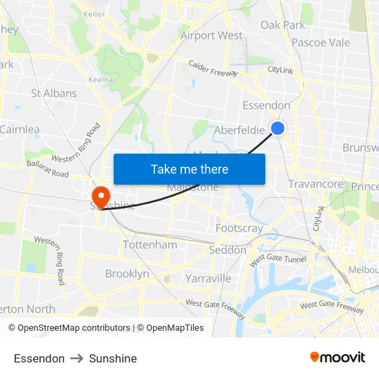 Essendon to Sunshine map