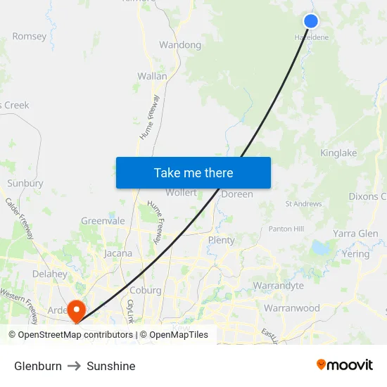 Glenburn to Sunshine map