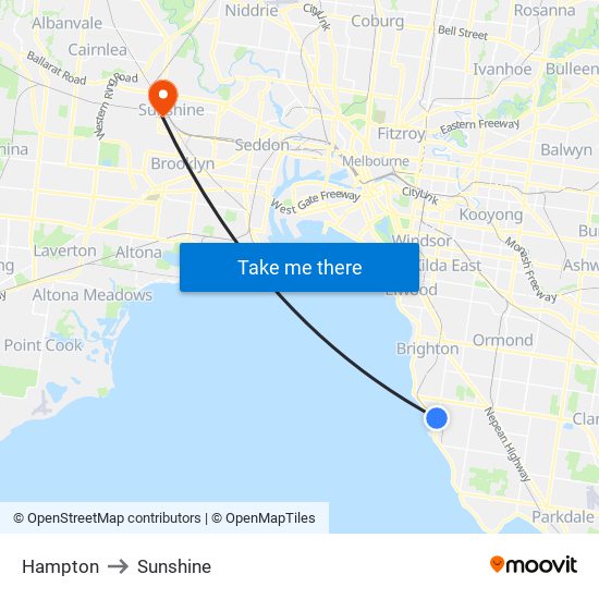 Hampton to Sunshine map