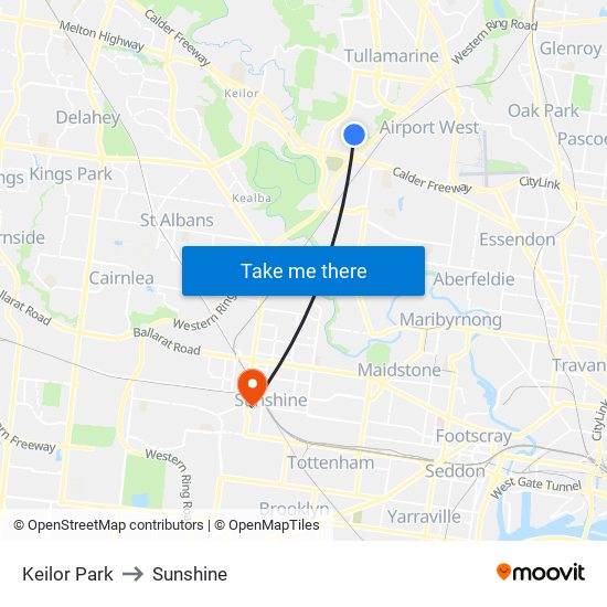 Keilor Park to Sunshine map