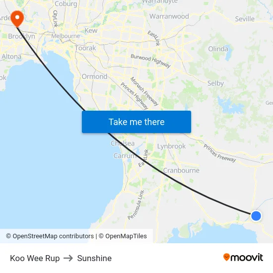 Koo Wee Rup to Sunshine map
