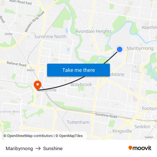 Maribyrnong to Sunshine map