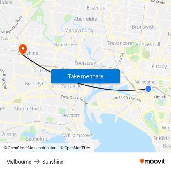 Melbourne to Sunshine map